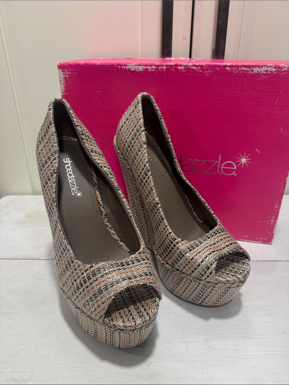 Women's Multicolor Woven Peep-Toe Platform Heels